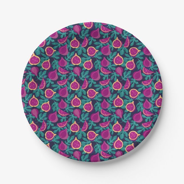 Prato De Papel belíssimo padrão de figo roxo azul (Frente)