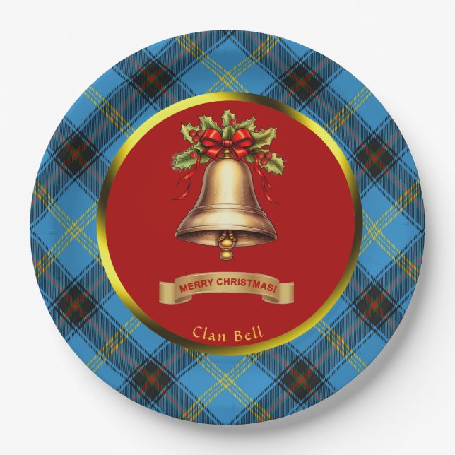 Prato De Papel Bell Tartan Personalizado Natal (Frente)