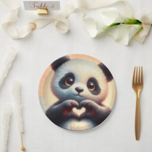 Prato De Papel Belo Amor Coração Panda