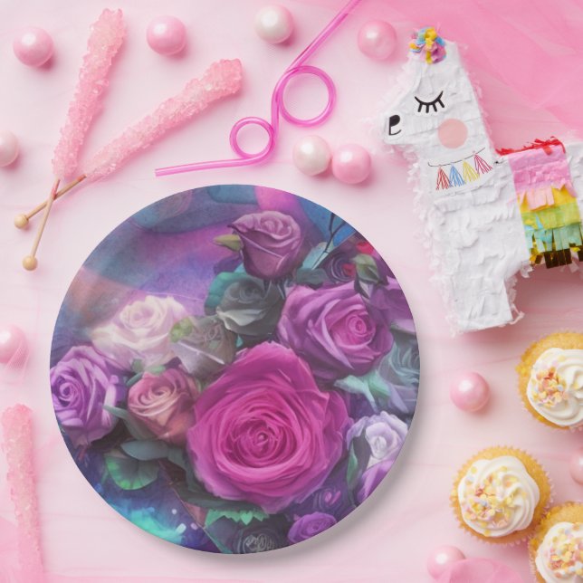 Prato De Papel Belo buquê de rosas (Festa)