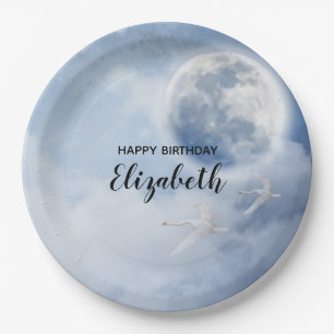 Prato De Papel Belo Céu Azul com Cisnes Voadoras Aniversário