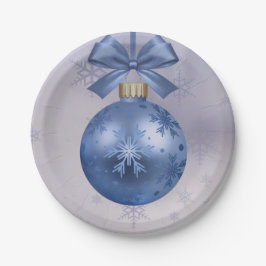 Prato De Papel Belo ornamento Azul em Fita da Seda