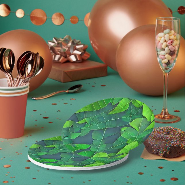 Prato De Papel Belo padrão de folhas verdes (Múltiplo)
