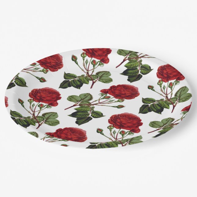 Prato De Papel Belo padrão de rosa vermelha (Inclinado)