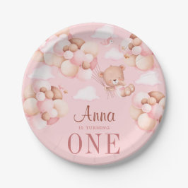 Prato De Papel Belo primeiro aniversario Urso de Teddy Bebê, Rosa