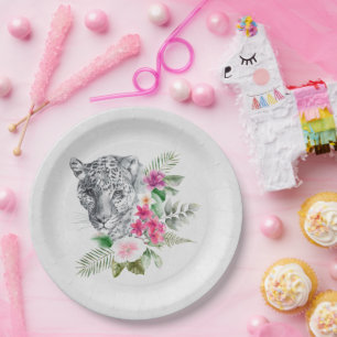 Prato De Papel Belo retrato da cabeça-leopardo em Watercolor