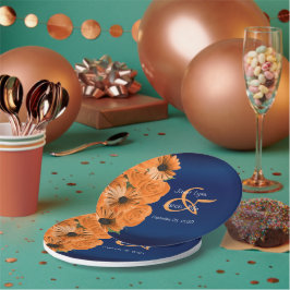 Prato De Papel Belo Rosa de Laranja e Marinho Casamento Azul