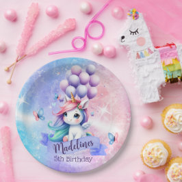 Prato De Papel Belo Unicórnio com Placas de Papel Balões