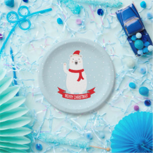 Prato De Papel Belo Urso Polar de Natal