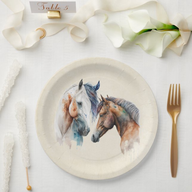 Prato De Papel Belos Cavalos Estilo Boho Ocidental (Casamento)