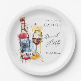 Prato De Papel Bem-vindo ao Brunch e Bubbly Bridal Shower 9" Redo