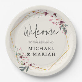 Prato De Papel Bem-Vindo Ao Casamento | Floral Wedding Welcome