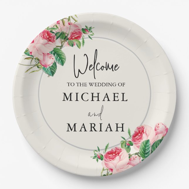 Prato De Papel Bem-Vindo Ao Casamento | Floral Wedding Welcome (Frente)