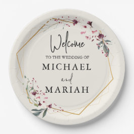 Prato De Papel Bem-Vindo Ao Casamento | Floral Wedding Welcome