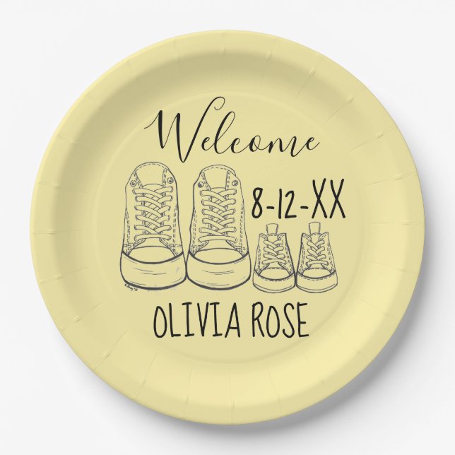 Prato De Papel BEM-VINDO Novo Chá de Calçados para Bebês Chegadas (Frente)