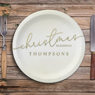 Prato De Papel Bênçãos de Natal: Dourado Script de Caligrafia