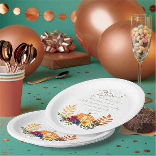 Prato De Papel Bênçãos em abundância de abóboras e mães