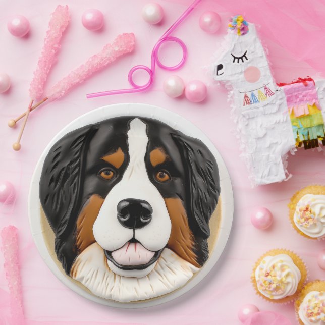 Prato De Papel Bernese Mountain Dog 3D Inspirou (Festa)