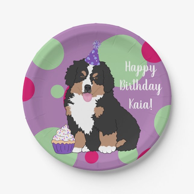 Prato De Papel Bernese Mountain Dog Puppy Aniversário (Frente)