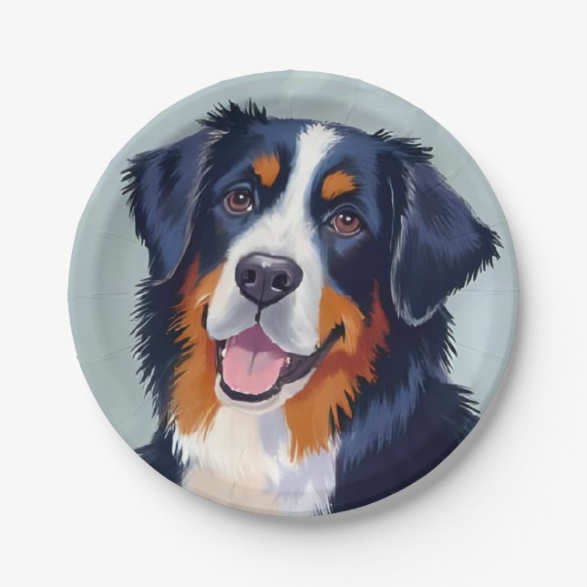 Prato De Papel Bernese Mountain Dog | Watercolor Painting (Frente)