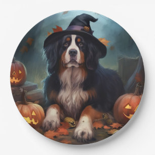 Prato De Papel Bernese Mountain Pumpkins Halloween Assustado