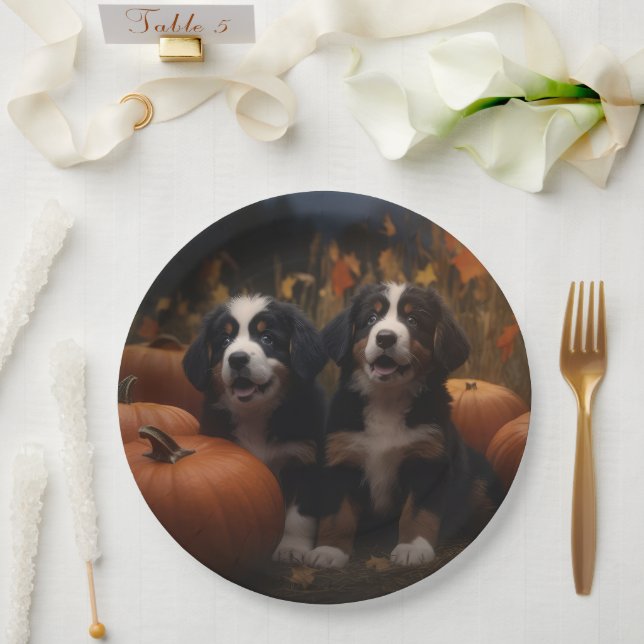 Prato De Papel Bernese Mountain Puppy Autumn Delight Pumpkin (Casamento)