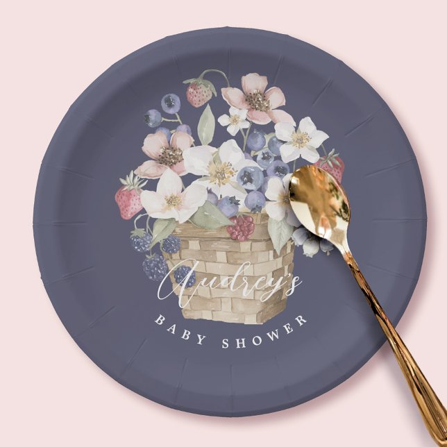 Prato De Papel Berries e Flores Selvagens Chás de fraldas Berry S (Berry Sweet Baby Shower Wild Berries & Flowers Paper Plates)