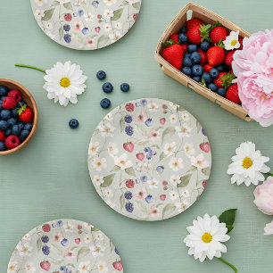 Prato De Papel Berries e Flores Selvagens Chás de fraldas Berry S