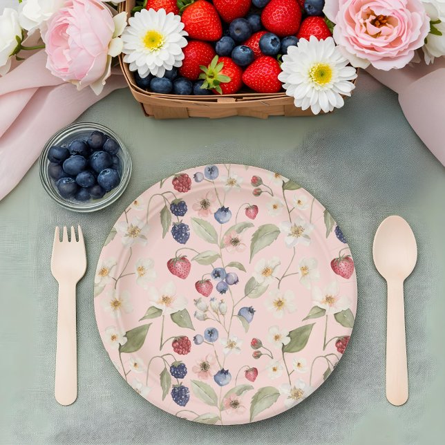 Prato De Papel Berries e Flores Selvagens Chás de fraldas Berry S (Berry Sweet Baby Shower Wild Berries & Flowers Paper Plates)