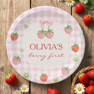 Prato De Papel Berry 1st birthday strawberry Paper Plate