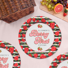 Prato De Papel Berry de Morango Vermelho Dourado Branco Moderno P