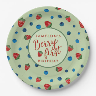 Prato De Papel Berry First Birthday Blueberry e Strawberry