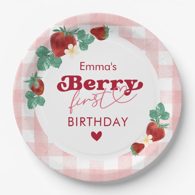 Prato De Papel Berry First Birthday Girl primeiro aniversario Str (Frente)