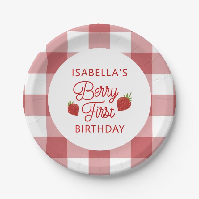 Prato De Papel Berry First Birthday Paper Plate (Frente)