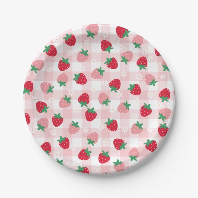 Prato De Papel Berry First Birthday Strawberry Party Plates (Frente)