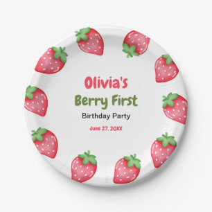 Prato De Papel Berry First Birthday Strawberry primeiro aniversar