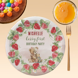 Prato De Papel Berry First Strawberry and Bear Birday