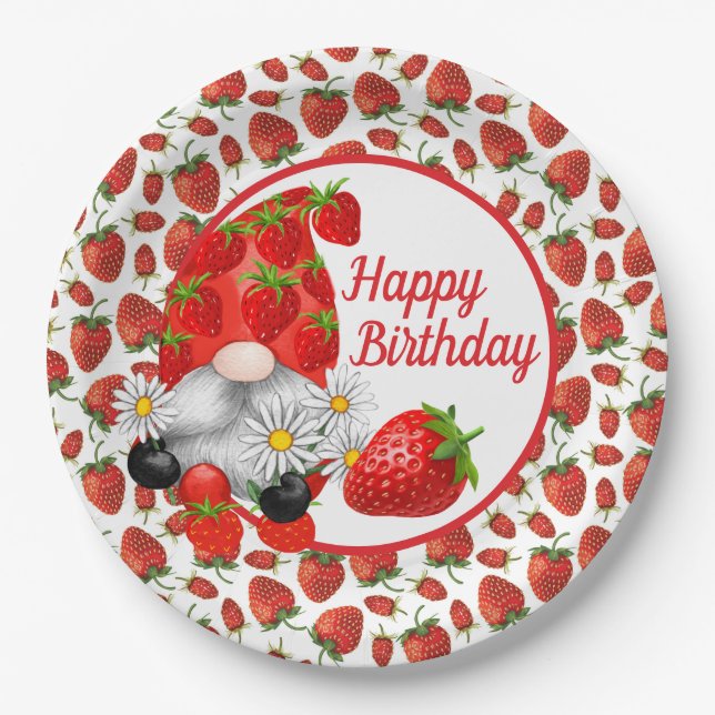 Prato De Papel Berry Happy Gnome Paper Plate (Frente)
