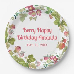 Prato De Papel Berry Happy Strawberry Birthday