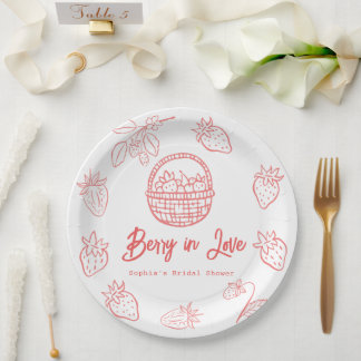 Prato De Papel Berry in Love Hand-drawn Strawberry Bridal Shower