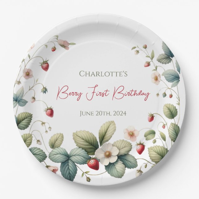 Prato De Papel Berry Personalizado Primeiro Aniversário (Frente)