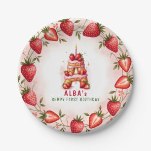 Prato De Papel Berry primeiro aniversario Plate - Letra A Cake De