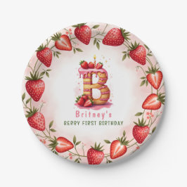 Prato De Papel Berry primeiro aniversario Plate - Letra B Cake De
