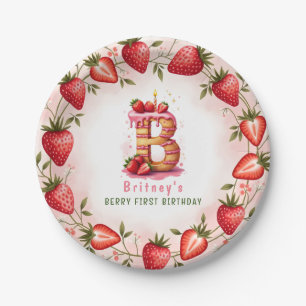 Prato De Papel Berry primeiro aniversario Plate - Letra B Cake De