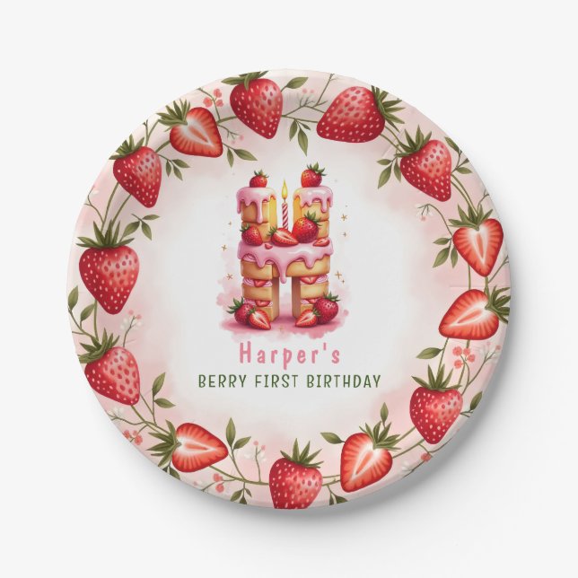 Prato De Papel Berry primeiro aniversario Plate - Letra H Cake De (Frente)