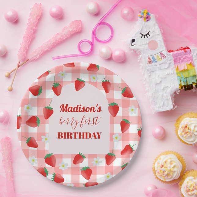 Prato De Papel Berry Primeiro Aniversário Strawberry Primeiro 1 r (Festa)