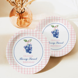 Prato De Papel Berry Sweet blueberry Arco Rosa Gingham