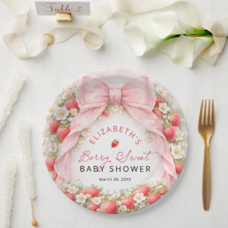 Prato De Papel Berry Sweet Coquette Bow Baby Shower