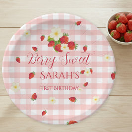 Prato De Papel Berry Sweet Strawberry 1st Birthday Party
