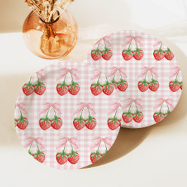 Prato De Papel Berry Sweet Strawberry Aniversário Pink Gingham